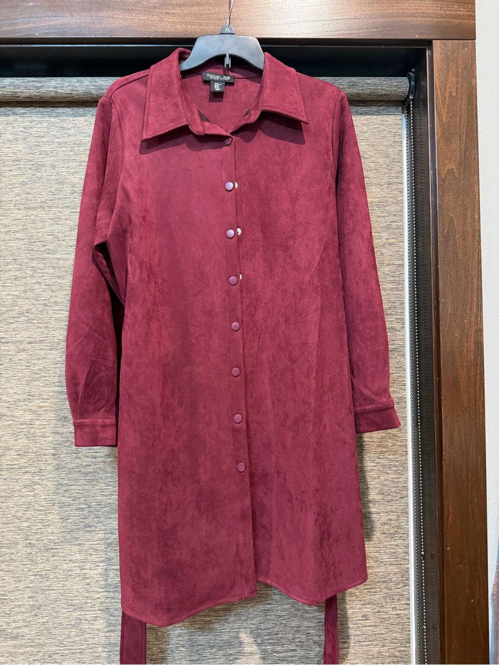 Rachel Zoe Burgundy Suede Snap-Front Trench Coat with Waist Belt